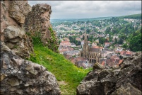 68800 - Thann.  La ville vue de la ruine du château d'Engelbourg. : 68,Thann,château,Engelbourg,Œil de la Sorcière