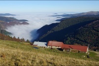 68380 Metzeral.  La ferme de Steinwasen sur fond de mer de brouillard. : 68,Metzeral,ferme,auberge,Steinwasen
